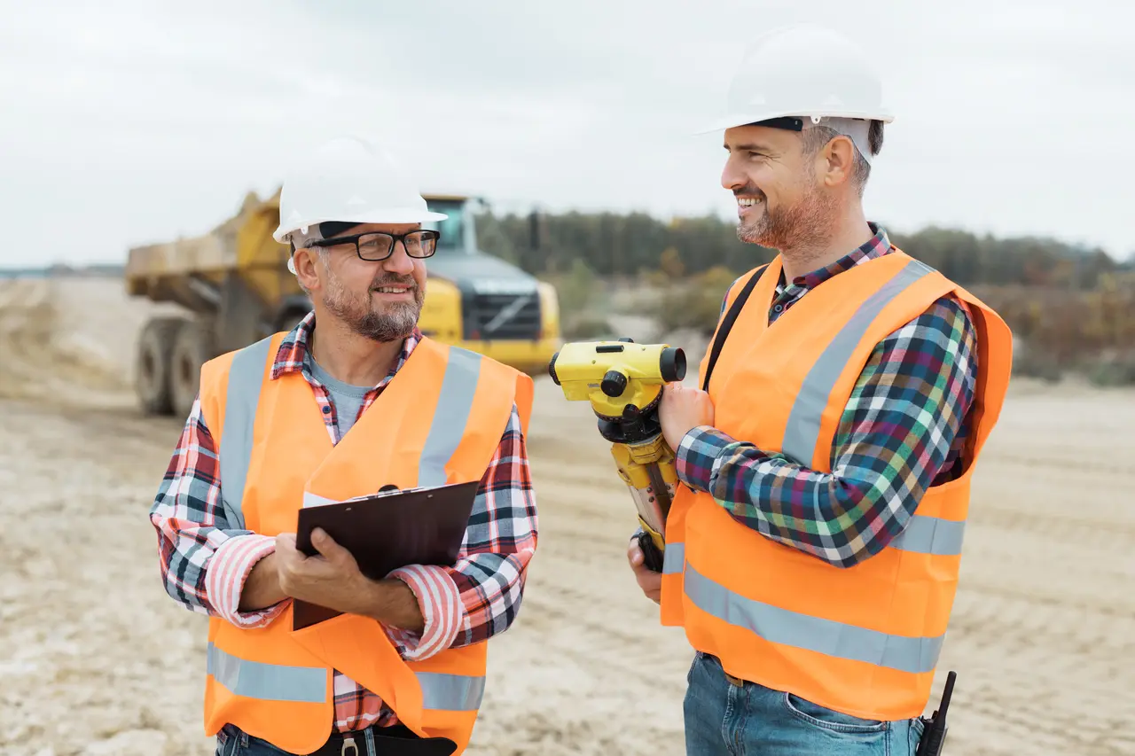 Construction crew arriving at a worksite