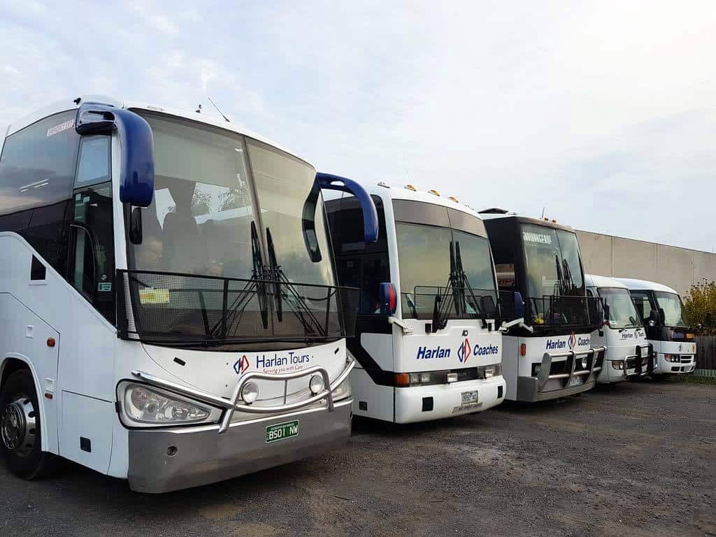 Harlan's vehicle fleet - mini bus. midi bus and coaches